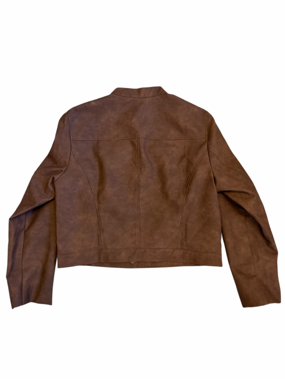 ONEDREAMER Women's Faux Leather Cropped Jacket Motorcycle Short Coat BROWN L - Picture 8 of 12